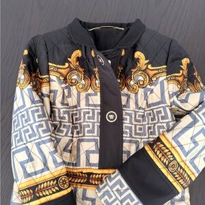 Versace-style Women's Black and Gold Quilted Jacket